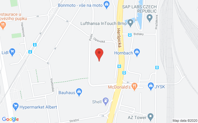Google map: Polní 780/92, 639 00 Brno-Štýřice